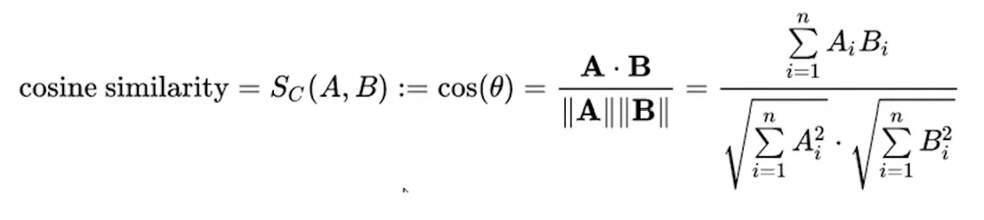 Cosine similarity between two embedding vectors